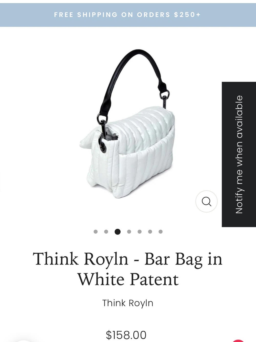 THINK ROYLN White Quilted Shoulder Bag with Black Handle